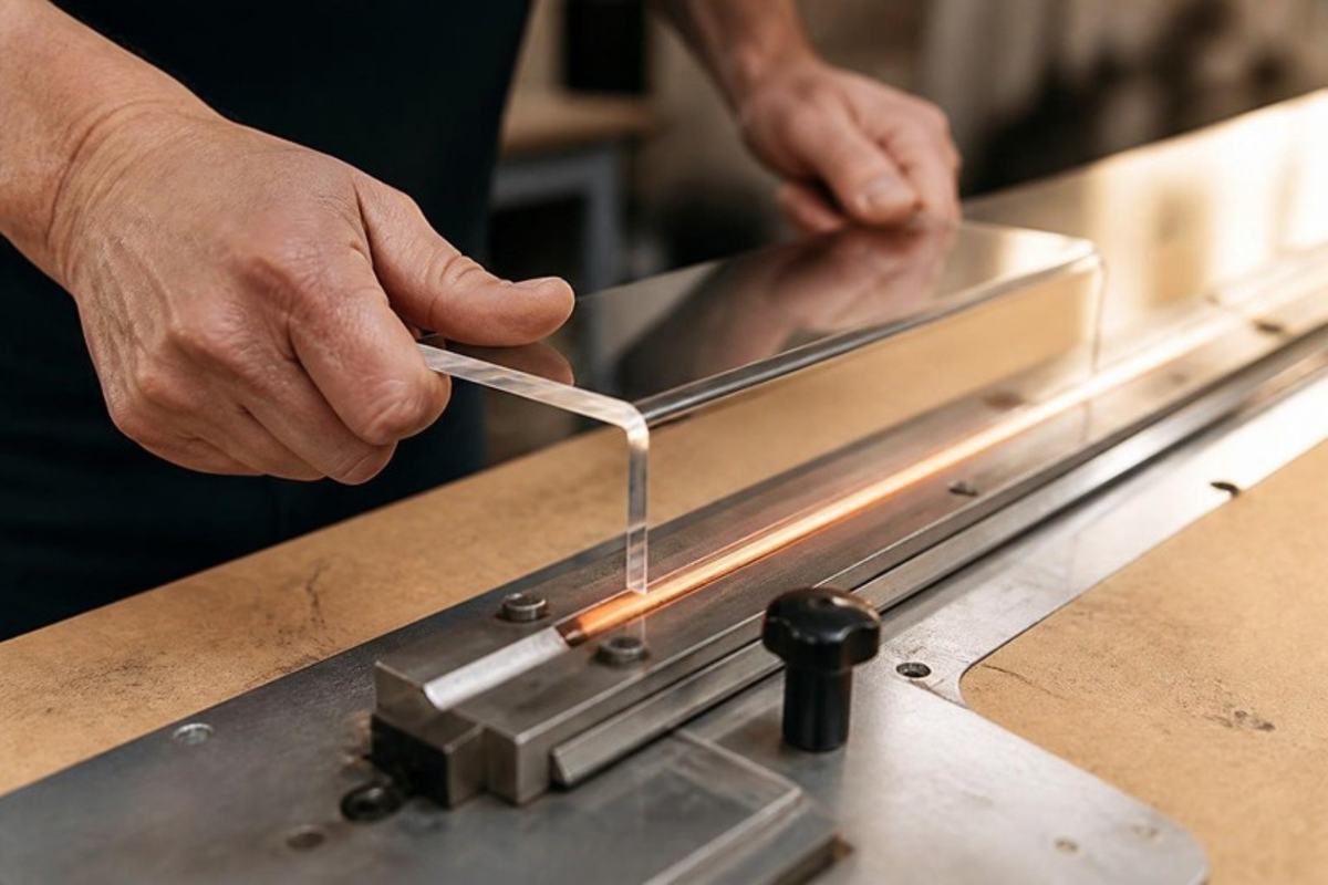Doblado térmico de una lámina de acrílico en taller