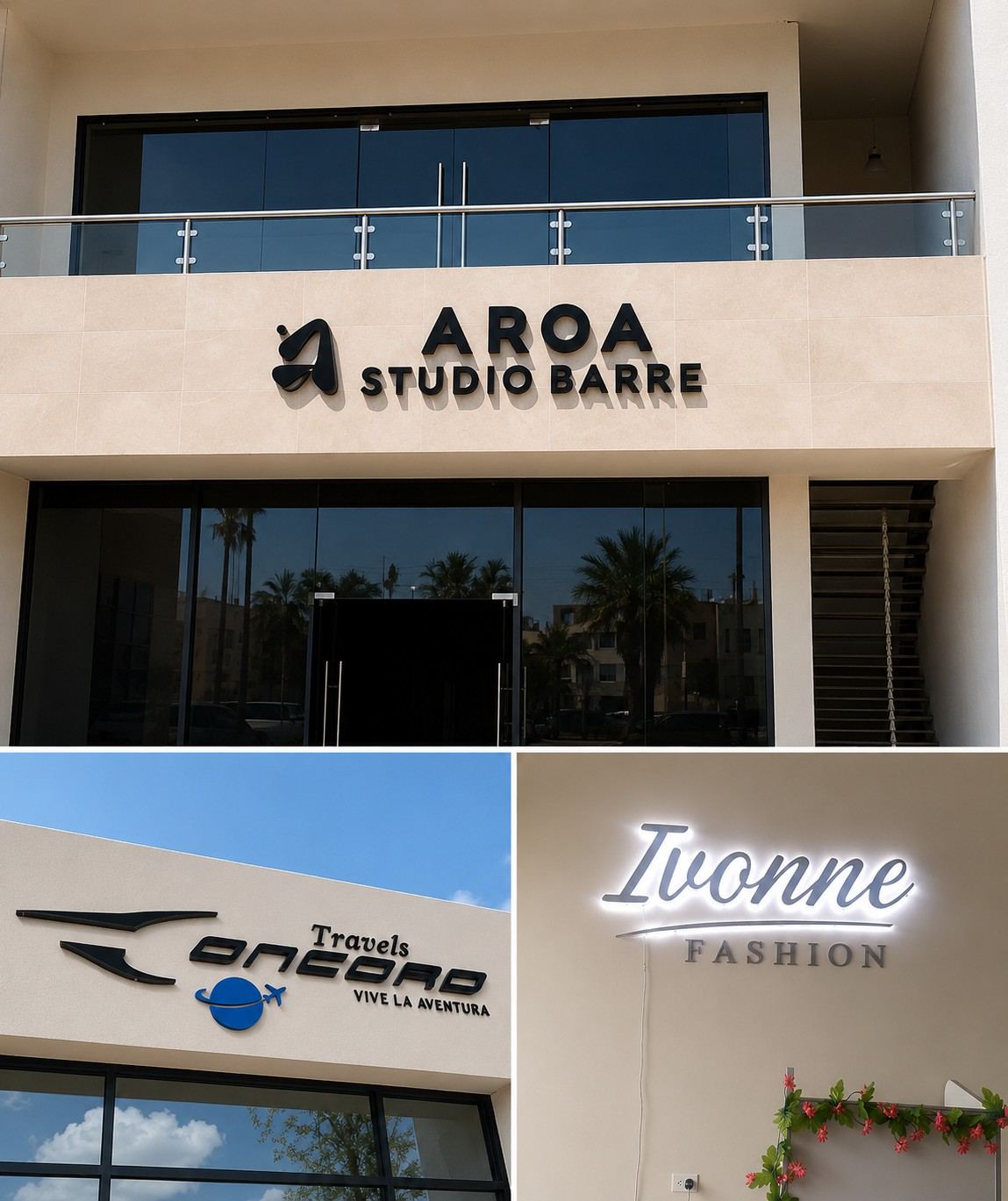 Fachadas con letras luminosas y anuncios instalados