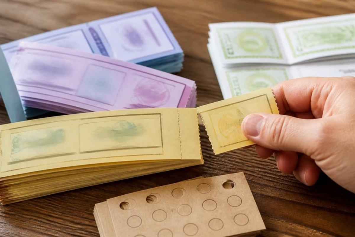 Boletos de rifa con talón desprendible y tarjetas de lealtad